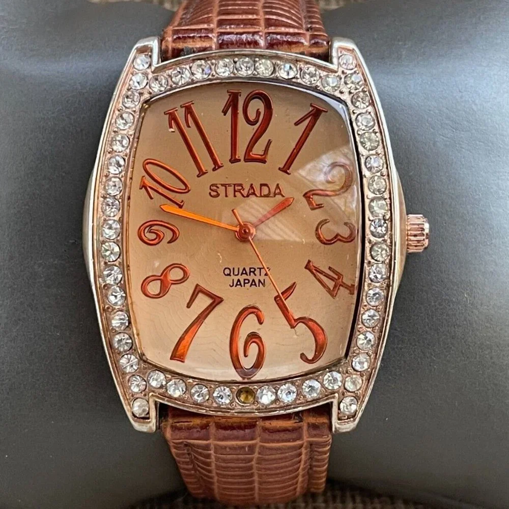 Strada Ldies Wristwatch Brown Leather Band Japan Quartz Movement - Picture 1 of 12